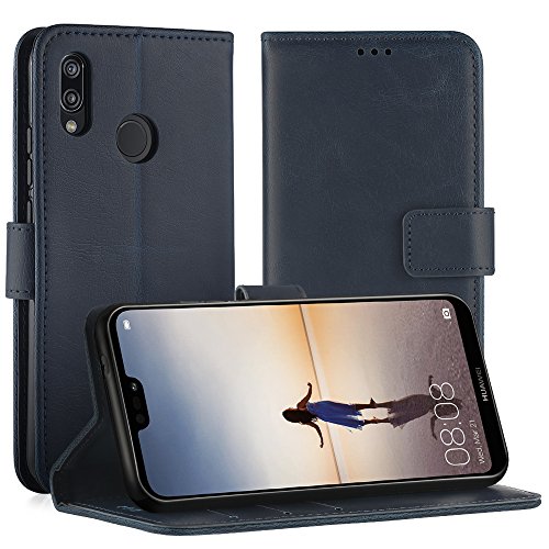 Simpeak Funda Compatible con Huawei P20 Lite (5,99 Pulgadas), Fundas Cuero Compatible con Huawei P20 Lite Silicona Case Soporte Plegable,Ranuras Tarjetas Azul