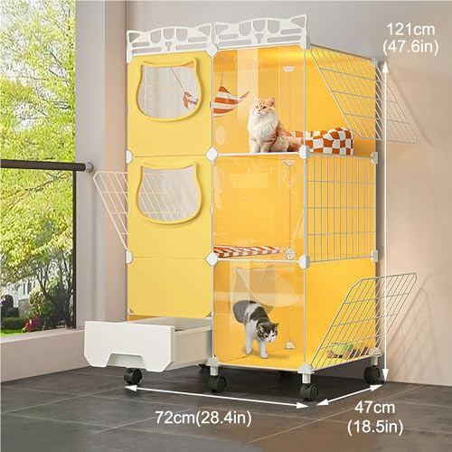 Casa para gatos interior con caja de arena cerrada y 3 niveles para pisos 7
