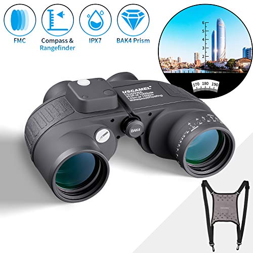10x50 Marine Binoculars for Adults, Military Binoculars Waterproof with Rangefinder Compass BAK4 Prism