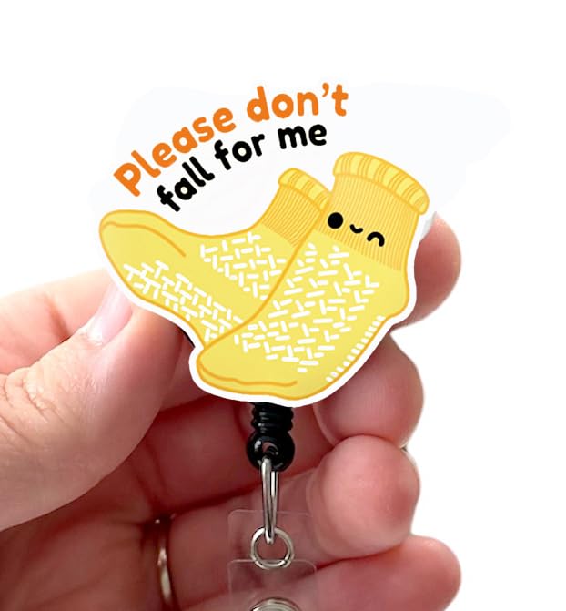 Badge Reel, Don't Fall For Me Grippy Socks, Acrylic, ER Nurse, Retractable Badge Reel With Swivel Clip and Extra-Long 34 inch cord - Badge Holder