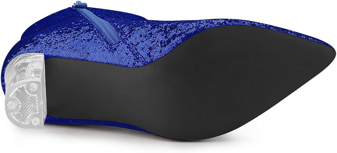 Allegra K Women's Clear Block Heel Glitter Blue Ankle Boots 8 m US - Image 5