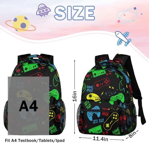 Kids Backpack for Boys Girls - School Bags for Primary Middle High School College Waterproof Casual Daypack Bookbag Lightweight Laptop Travel Backpack (Colorful Video Game)3