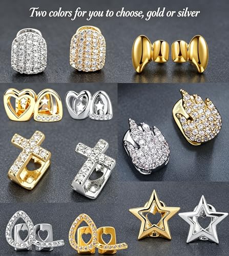 Teeth Grillz para Mujeres y Hombres, Set de Joyería Dental Dorada Brillante miniatura 2