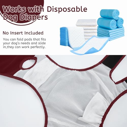 Image of Lelepet Female Dog Diapers with Suspenders, Washable & Reusable Wine Red | Adjustable and absorbent dog diapers for heat cycles, incontinence, and senior dogs. Comfortable all-day fit. Pet panties