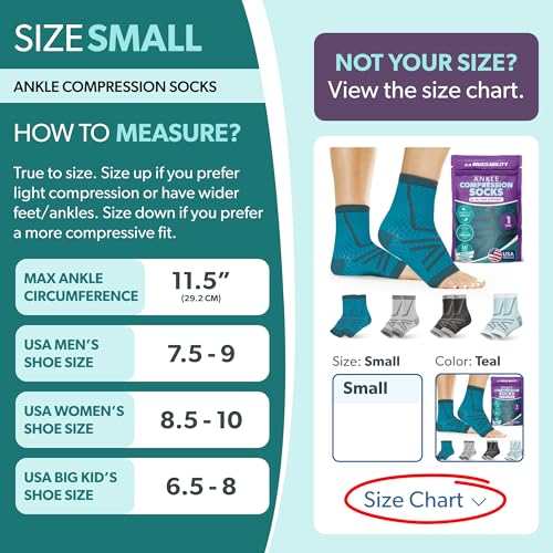 Image of BraceAbility Athletic Ankle Compression Socks for Men or Women - Toeless Running Ankle Brace Support Sleeves for Sports, Workout, Plantar Fasciitis, Achilles Tendonitis, Foot Pain Relief (S - Teal)