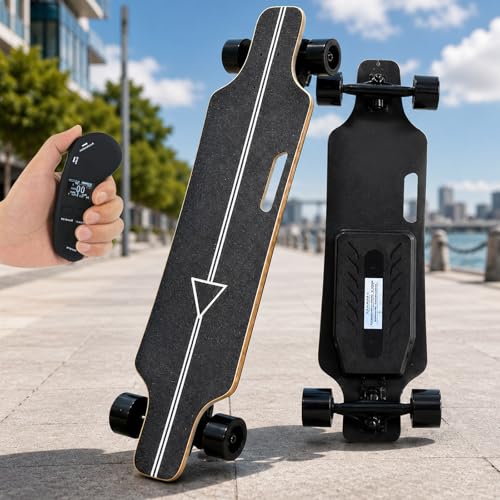 moupeaktain Skateboard Eléctrico para Adultos, Longboard Eléctrico 350W con Remoto, 4 Modos De Velocidad para Principiantes Y Desplazamientos Diarios, Autonomía De 15km, Subida del 18%, Ligero 5kg