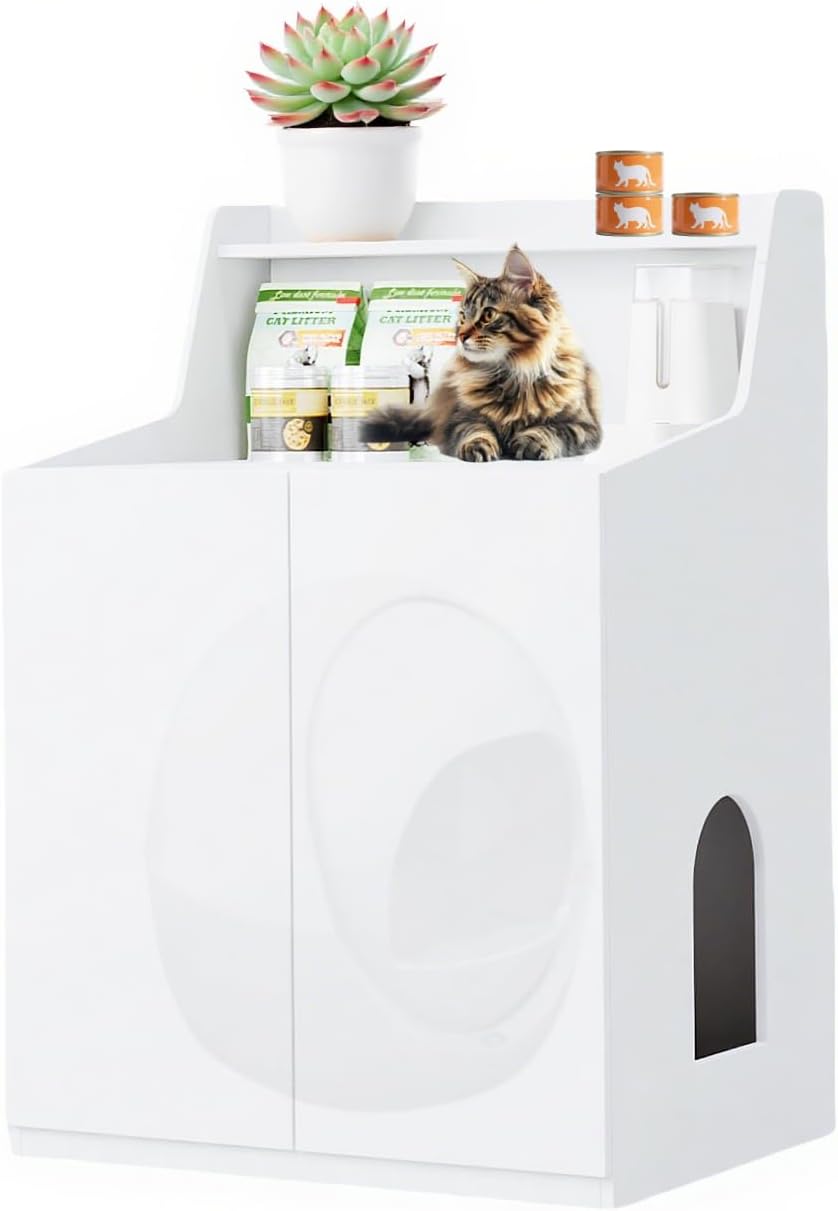 Large/Tall Cat Litter Box Enclosure Furniture, Hidden Cabinet for Self-Cleaning Litter Boxes with Storage Shelf,Furniture for Automatic Litter Boxes