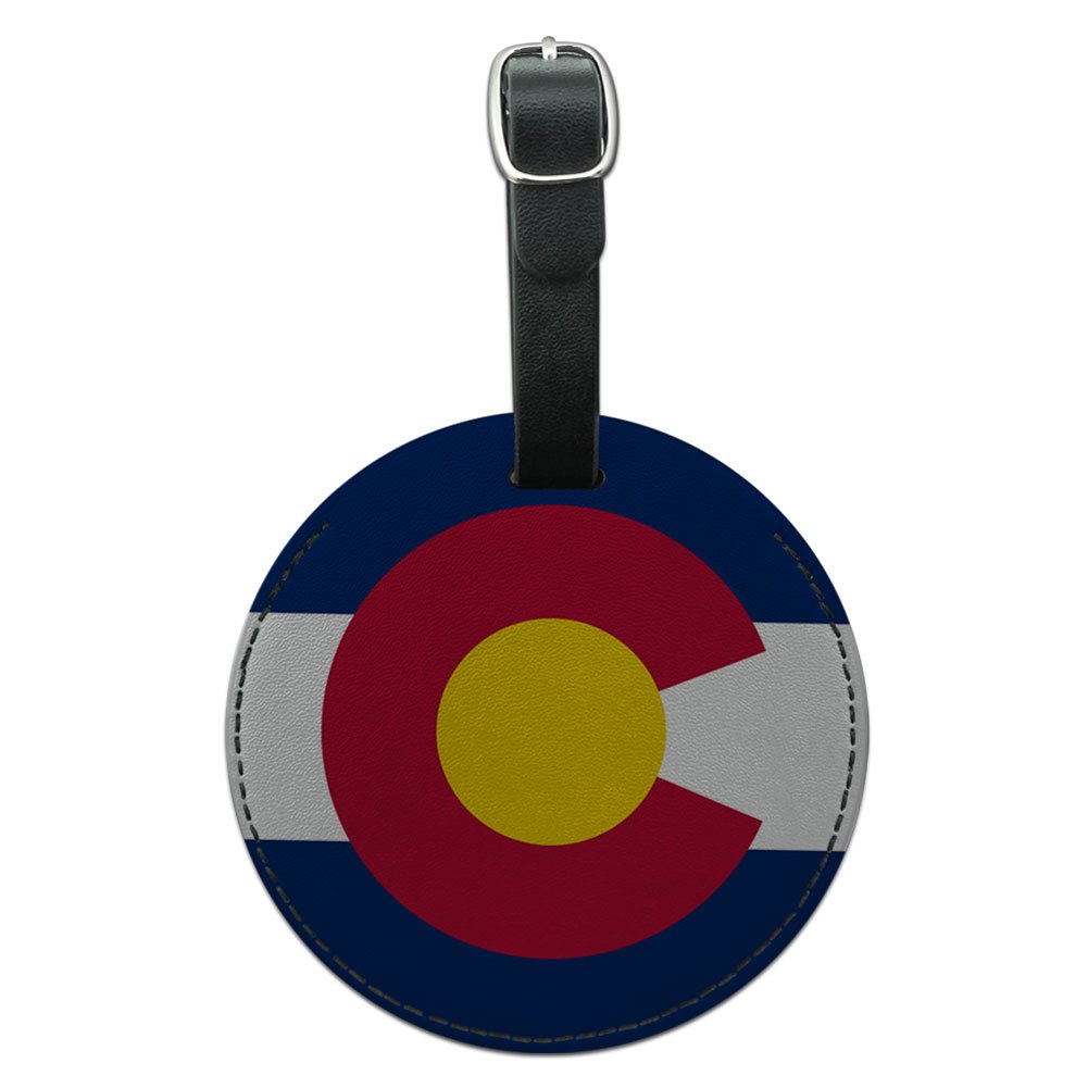 Graphics & More Colorado State Flag Round Leather Luggage Id Tag Suitcase Carry-on, Black