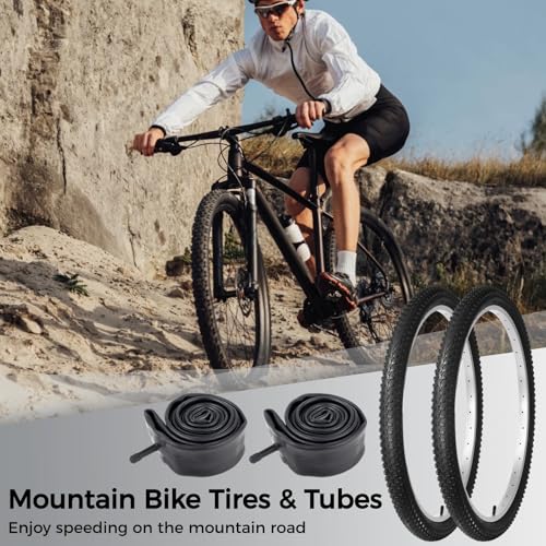 yeesport 26x2.125 Bicycle Tire Tube Set, 2-Pack 26 x 2.125 Bike Tires & 26x2.125 Bike Tubes AV 30mm Valve & Tire Replacement Set, 26 Inch Mountain Bike Tires for Hard Roads, Muddy Trails