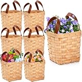 ZOOFOX 6 Pack Small Wicker Basket with Handle, 4' x 4.5' Woodchip Baskets for Gifts Empty, Rustic Style Basket Flower Girl Baskets for Wedding Home Party Decor Easter Gift Packing