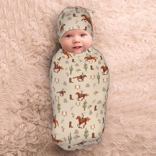Image of Western Swaddle Blanket for Baby, Western Swaddling Baby Stuff with Hat