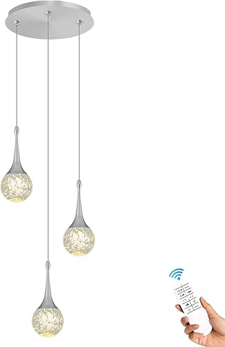 Miniatura 7 de Flashing God Lámpara de cristal regulable con 3 burbujas de luz, luces colgantes de techo cromadas sobre mesa, vestíbulo de entrada