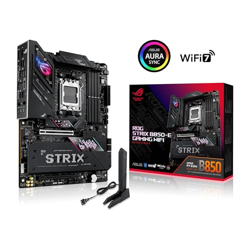 Image of ASUS ROG Strix B850-E Gaming WiFi - AMD Motherboard, 16+2+2 Power Stages, DDR5, Five M.2 Slots, PCIe 5.0, WiFi 7, USB4 Type-C Port, USB 20Gbps with PD 3.0 up to 30W and Aura Sync RGB