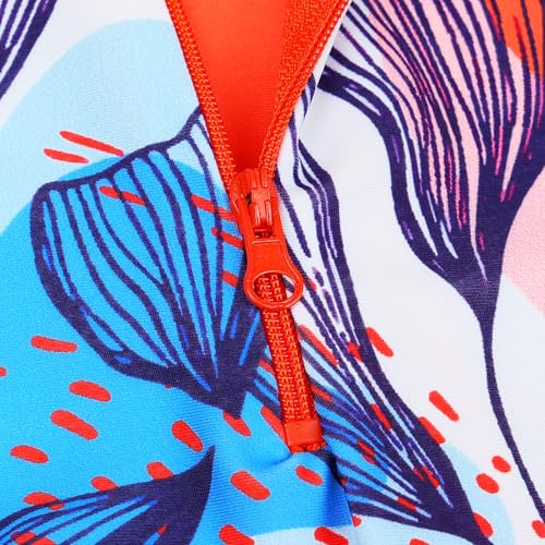 Image of TFJH E Short Sleeve Girls Swimsuits UV 50+ One Pieces Zipper 2-14Y | From beach vacations and pool parties to cruises and water parks, this colorful floral swimsuit is her summer favorite