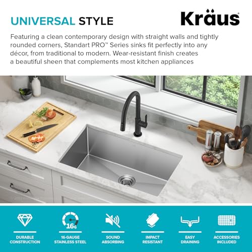 KRAUS-Standart-Pro-30-inch-Undermount-Single-Bowl-16-Gauge-Stainless-Steel-Kitchen-Sink-KHU100-30 KRAUS Standart Pro 30 inch Undermount Single Bowl 16 Gauge Stainless Steel Kitchen Sink KHU100 30