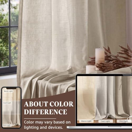 Image of jinchan Linen Curtains Light Filtering Back Tab 50x63 Inch 2 Panels
