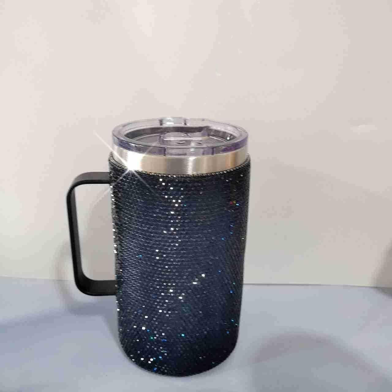 Bling Dazzling Rhinestone Stylish 25oz ​Vacuum Insulated Stainless Steel Travel Water Bottle Cup Tumbler Mug with Handle Lid -Pink