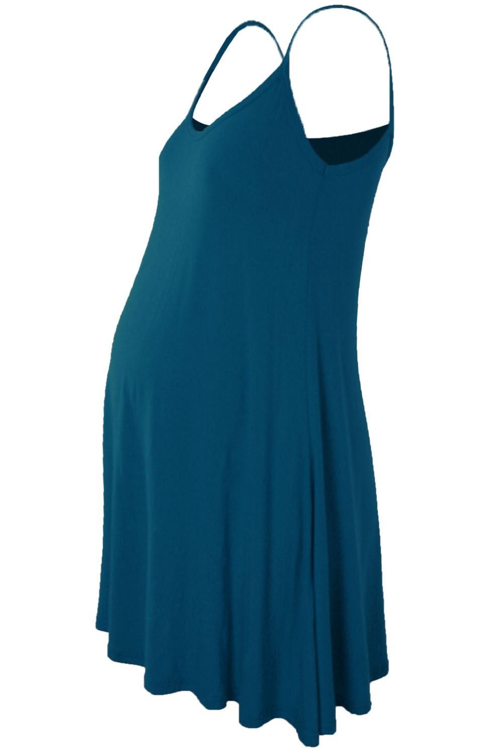 Hamishkane Women's Teal Maternity Plain Sleeveless Floaty Flare Strappy Swing Cami Dress Top