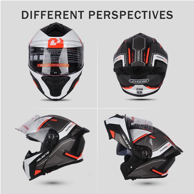 Uchoose Flip Up Full Face Modular Motorcycle Helmet for Adults Cascos para Motos Street Bike Motocross Helmet DOT Approved Dual Visor (Honey, XL)