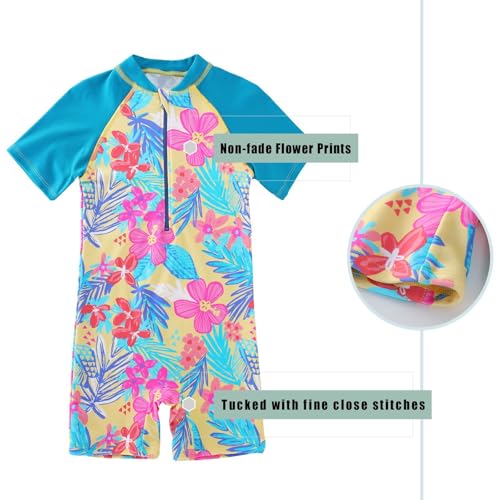 Image of Girls Rash Guard Swimsuits One Piece Bathing Suits for Girls UPF 50+ Sun Protection Short Sleeve Sunsuits Zipper