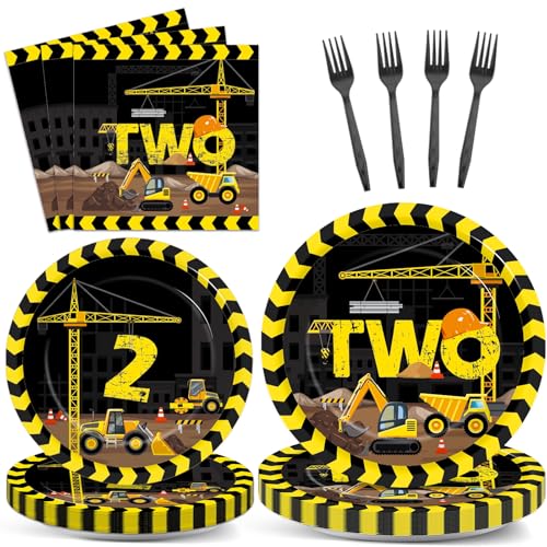 Image of 100 Pcs Construction Party Plates and Napkins Set Construction Truck Birthday Party Decorations Supplies Tableware Construction Themed Party Favors for Birthday Party Decorations Serves 25