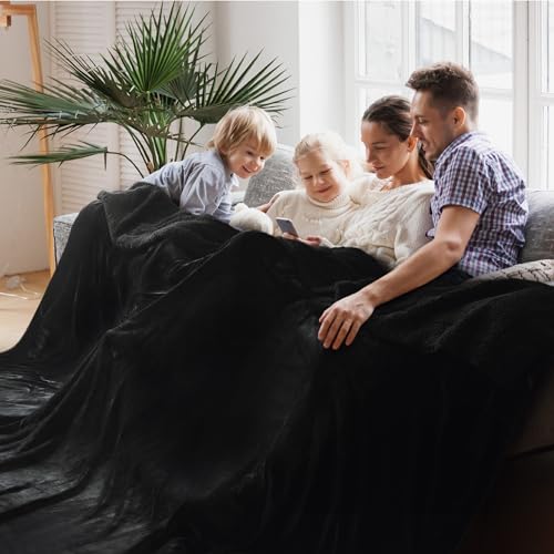 Image of Bedsure GentleSoft Sherpa Fleece Oversized Cal King Blankets for Bed - Thick and Warm Throw for Women and Men, Soft Fuzzy Plush Large Blanket for Winter, Non-Heated, Black, 112x98 Inches