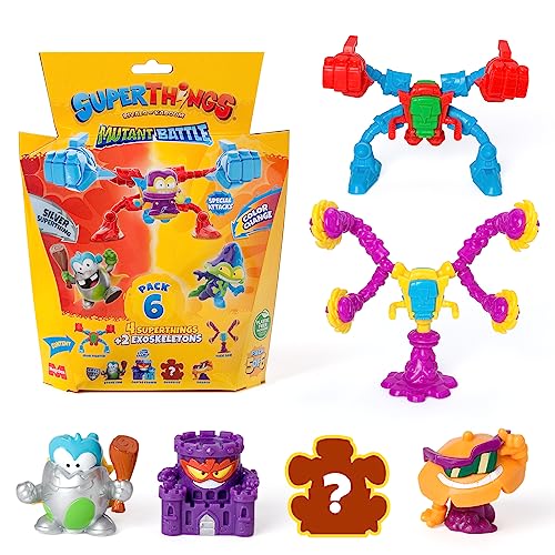 SUPERTHINGS Mutant Battle Series – Pack of 6. Includes 4 SuperThings (1 silver captain) and 2 Exoskeletons. Pack 5 of 6 SUPERTHINGS Mutant Battle Series – Pack of 6. Includes 4 SuperThings (1 silver captain) and 2 Exoskeletons. Pack 5 of 6