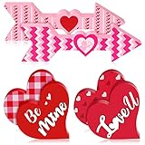 3 Pieces Valentine's Day Heart Shape Wooden Sign Wood Arrows, Double Side Printed Wood Heart Sign...