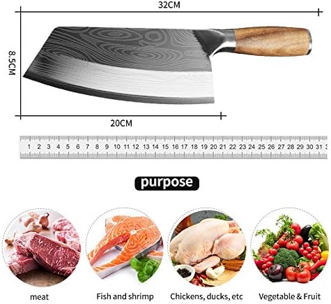 Meat Cleaver,Cleaver Knife, Kitchen Knife Damascus Laser Pattern Chinese Chef Knife Stainless Steel Butcher Meat Chopping Cleaver Knife Vegetable Knife