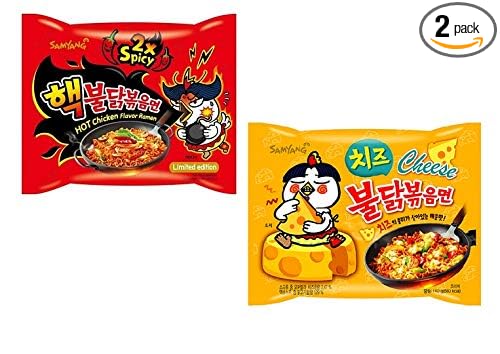 Instant Korean Noodles - 140 grams (Pack of 2) (Imported) (2X Spicy & Cheese)