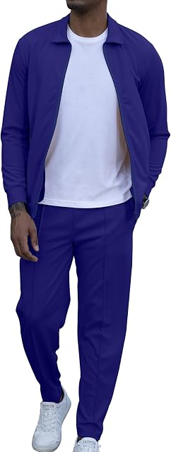 KUYIGO Mens 2 Piece Full Zip Tracksuit Jacket Jogger Set | Full zip 2 piece tracksuit with long sleeve jacket, jogger pants and pockets for athletic, travel or casual wear