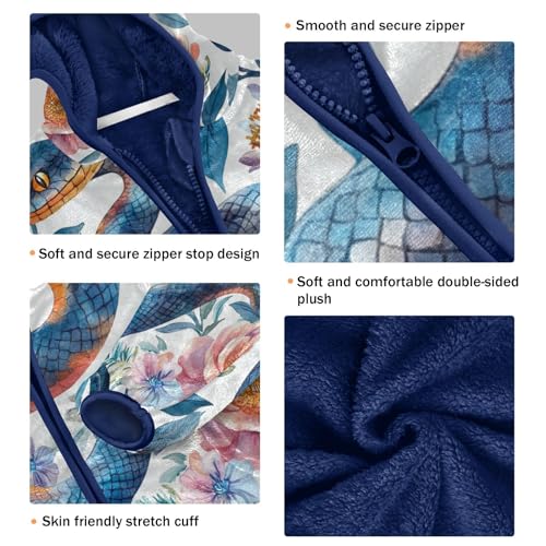 Watercolor Floral Snakes Toddler Fleece Jacket Girl Boys Hooded Fleece Jacket Coat Warm Outwear Zip-up 3-10T3