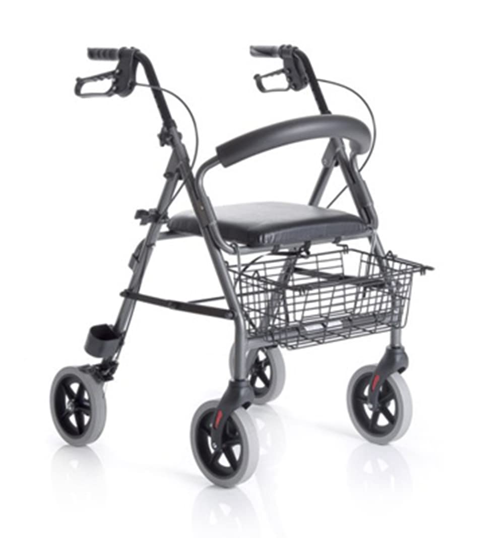 Rollator pieghevole in alluminio verniciato 4 ruote con seduta imbottita e cestino Atlante Art. RP520