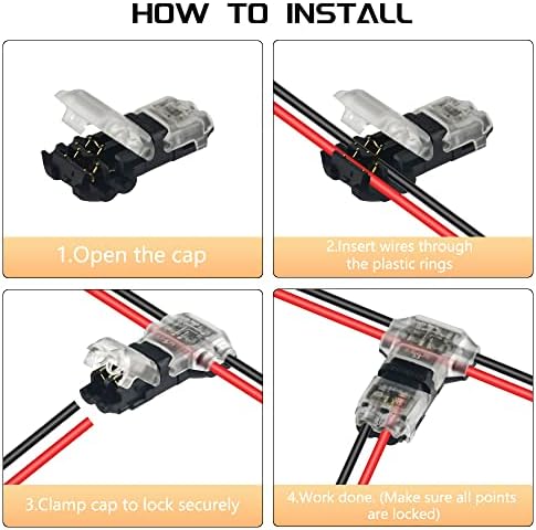 WMYCONGCONG 15 PCS Wire Connector 2 Pin 2 Way Low Voltage Universal Compact Wire T Tap Connectors No Wire-Stripping Required for 20/22 AWG Cable (T Type)