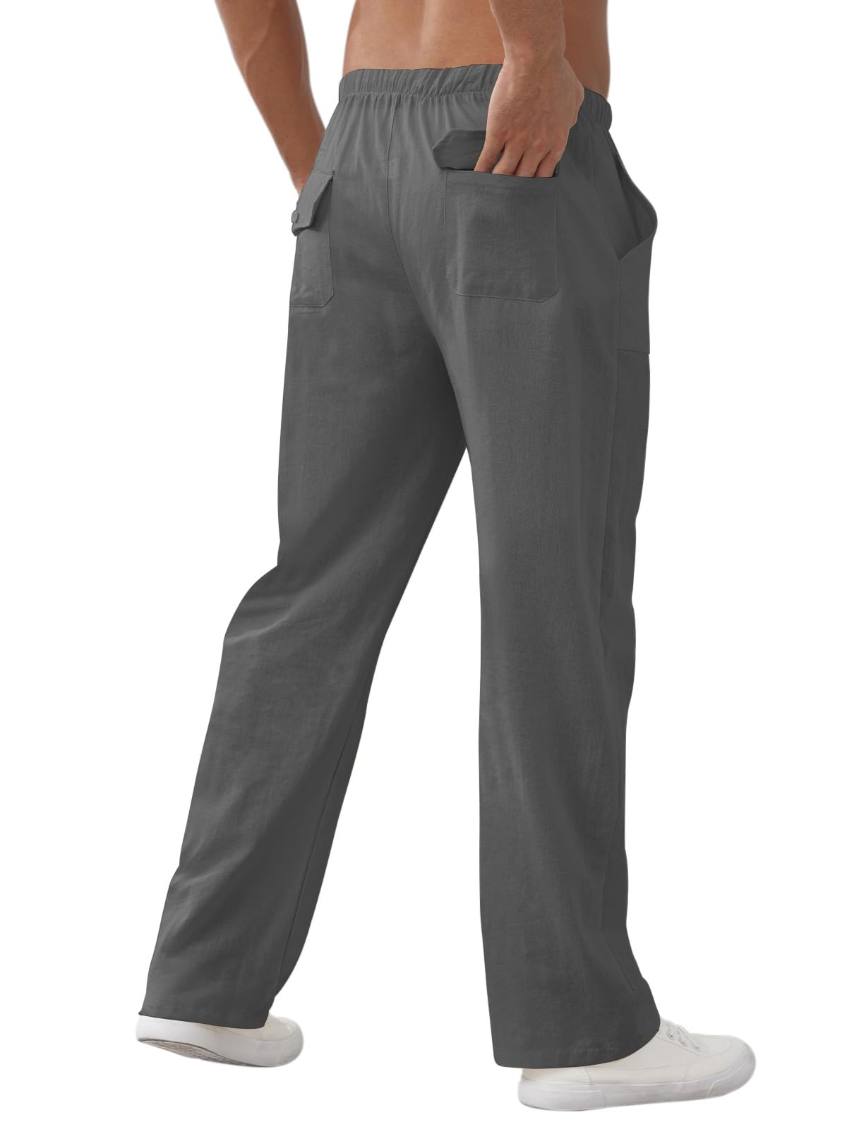 Pantalon Lino Hombre Pantalones Holgados de Ocio Pantalones Ligeros de Verano para Hombre con Bolsillos, Cintura Elástica y Cordón