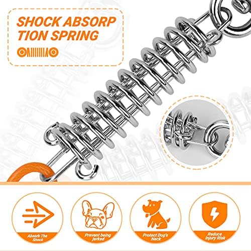 Dog Tie Out Cable, Upkey 20ft Pet Tie-outs Cable, Stainless Steel Wire Rope for Dogs, Puppy Twist Dog Lead Leash with Shock Absorbing Spring & Metal Swivel Hooks, Dog Lead for Small Large Dogs
