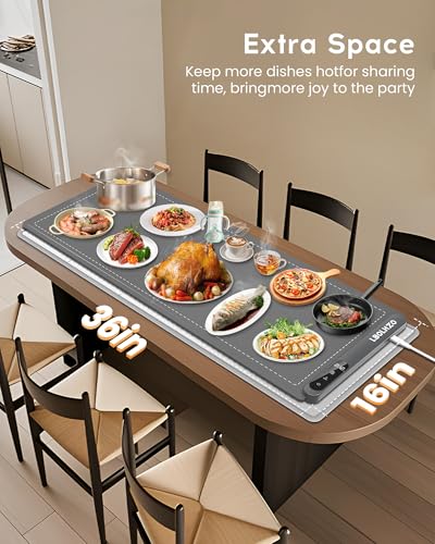 Image of Warming Mat For Food Extra Large 36 inchx16 inch 580W Food Warming Mat With Heat Resistant Pad,Chafing Dishes for Buffet 6 Temp 6 Hour,Roll Up Food Warmers for Parties Buffet for Catering Gatherings