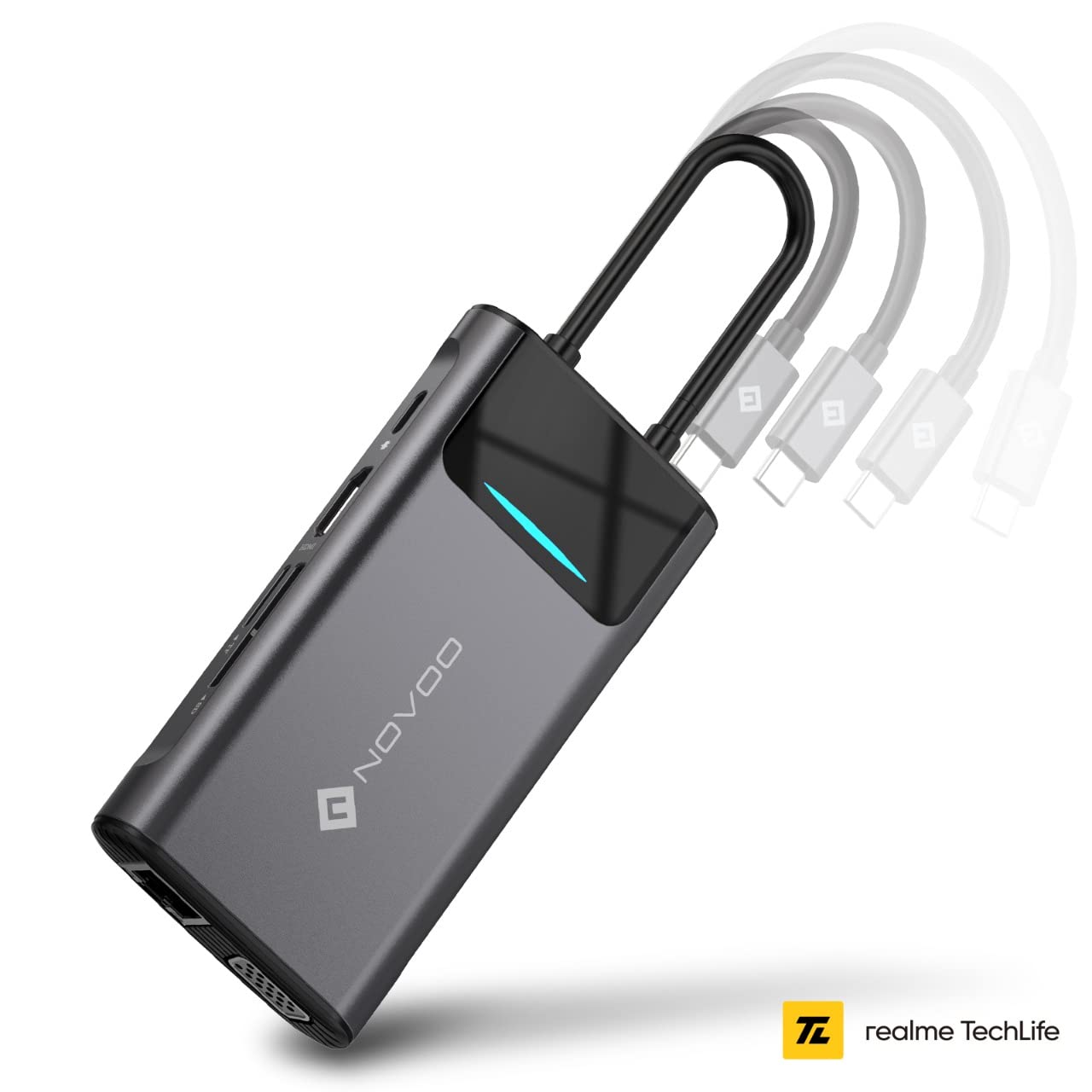 Novoo By Realme Techlife 9in1 USB C with 4K @30Hz HDMI & VGA & 3USB 3.0 & SD/TF Slot & 100/1000M Ethernet & USB-C PD100W & USB 2.0, for 2016-20 MacBook Pro, Samsung S8,S9,S10,Huawei Mate and USB C Laptop and SmartphoneB (NBR-9IN-1Pro) 2