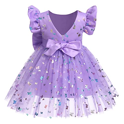 Idopip Sequin Butterfly Tutu Dress For Toddler Baby Flower Girls First Communion Wedding Birthday Party Bowknot Gown With Headband Princess Pageant Baptism V-Backless Dress Outfit Purple 6-12 Months #TOP2