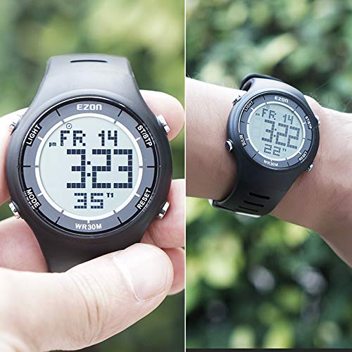 EZON Digital Sport Watch for Outdoor Running with Countdown Timer and Stopwatch Waterproof Mens Black Watch Black L008A11 - Thumbnail 4