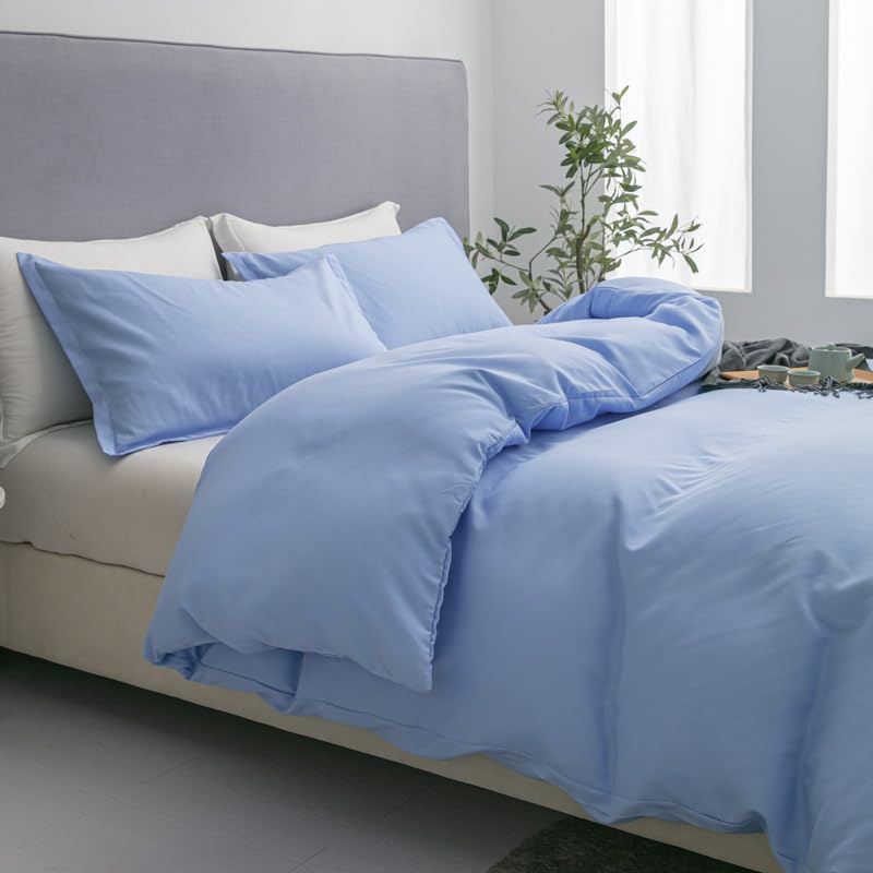 Blue Duvet Cover TC600 with Matching Pillow Cases Set Quilt Cover and Pillowcases 100% Soft Cotton Hotel Quality Extra Soft Premium Luxury Bedding Linen (King) - Image 3
