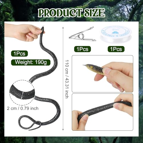JRJRN 110cm Schlangenstreich mit Schnurclip, Realistischer Schlangenstreich, Prank Gummi Simulation Schlange, Clip-on-Schlangenstreich, Spielzeugschlange Lustig Snake Prank für Erwachsene Kinder