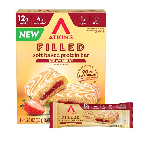 Image of Atkins Soft Baked Bar, Strawberry Filled Flavor, 12g of Protein, 4g Net Carbs, 24 Count