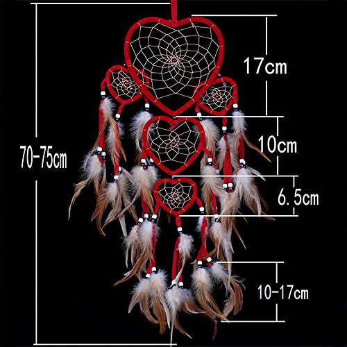 Large Handmade Dream Catcher Traditional Dreamcatcher Feather Wall Hanging Decoration Ornaments Five Hearts Red