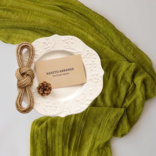 Image of Moss Green Cheesecloth Table Runner 120 Inches Fall Party Home Decorations