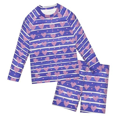 Pink Heart Blue Stripes Baby Boys' Toddler Long Sleeved Rashguard Swim Bathing Suit Set B0404745