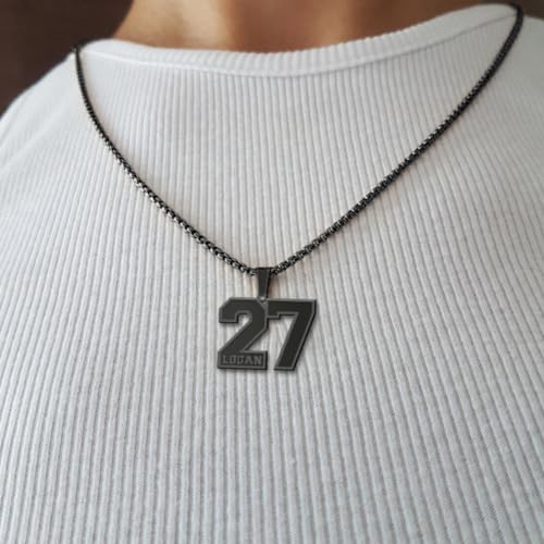 Personalized Number Necklaces with Name Customized Sports Necklaces - 18K Gold Plated Custom Number Pendant Engraved Name Chain for Basketball, Baseball Gifts for Men, Boys, Boyfriend2