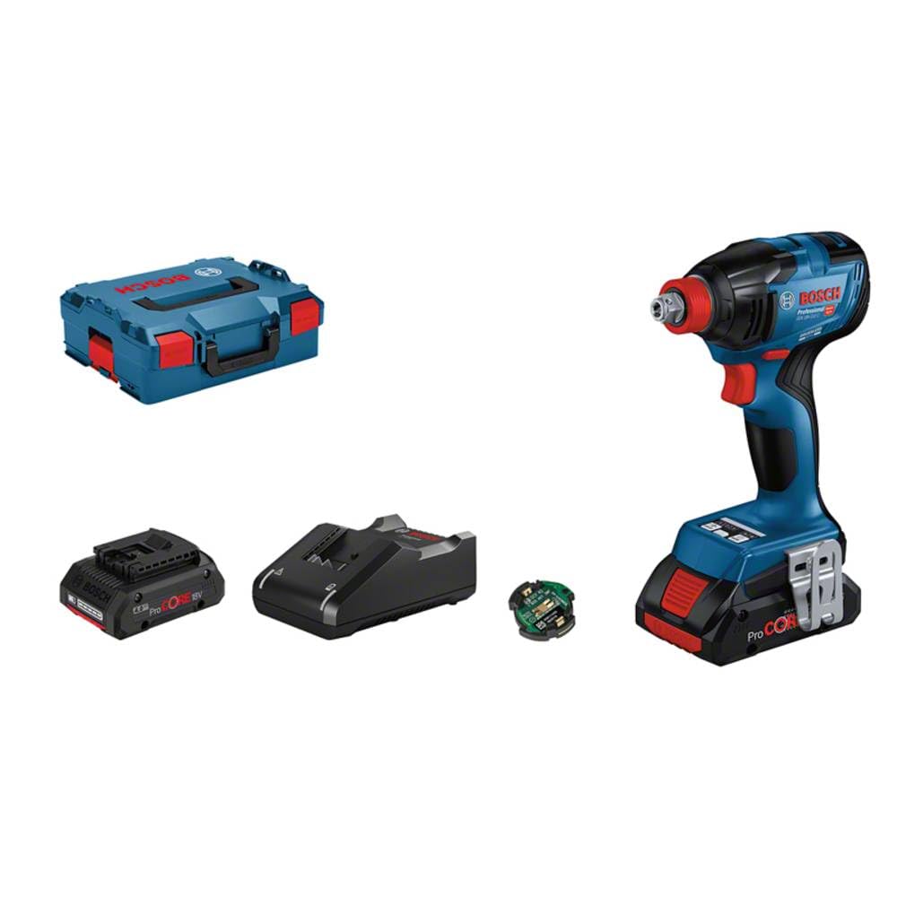Bosch Professional 18V System atornillador de impacto a batería GDX 18V-210 C (par de apriete máx. 210 Nm, incl. 1 módulo Bluetooth, 2 baterías ProCORE18V 4.0Ah, cargador rápido GAL 18V-40, L-BOXX)