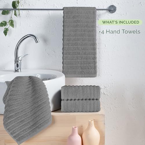 Image of Elegant Comfort Luxury 100% Turkish Cotton Corduroy Ribbed 4 Pack Hand Towel Set 16 x 28 Inch - Absorbent, Super Soft, Quick Dry, Premium Towels for Bathroom, Gym, Spa and Hotel Use, Gray