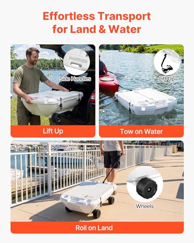 Image of VEVOR Floating Cooler 40 QT Floating Ice Chest with Wheels & Tow Rope, Premium LLDPE Amphibious Beverages Cooler for Water & Land, Cruise Stable on Lake, River, Beach, Kayak